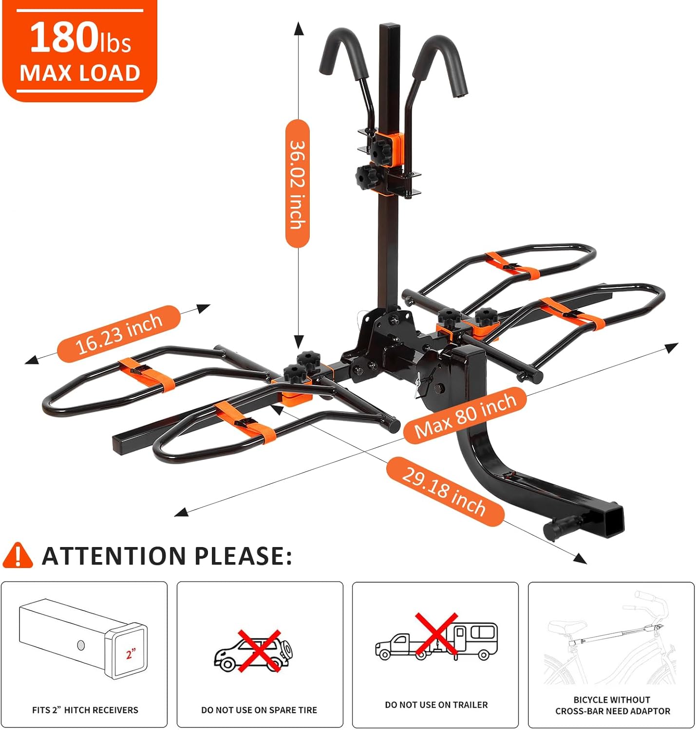 Platform 2 EBike Rack for Car Hitch Bike Rack for SUV RV Trucks Carrier Bicycle Car Racks 2-inch Receiver (Ebike Rack)