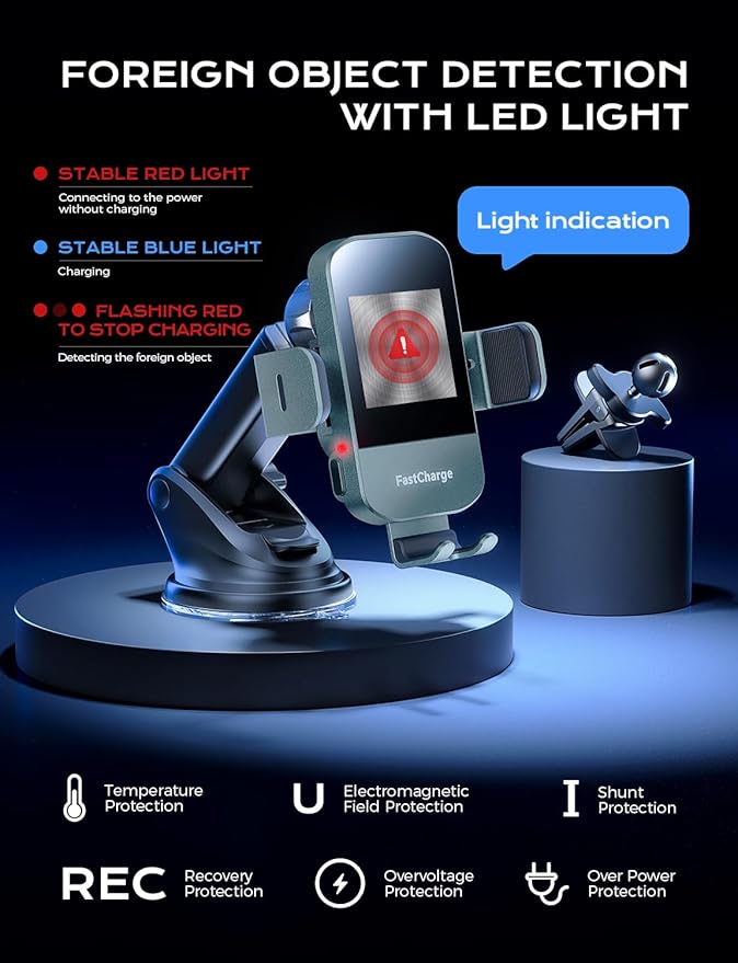 CHGeek Wireless Car Charger, 15W Fast Charging Auto Clamping Car Charger Phone Mount Phone Holder fit for iPhone 15 14 13 12 11 Pro Max Xs, Samsung Galaxy S25 Ultra S24 S23 S22, S21, S20, Green