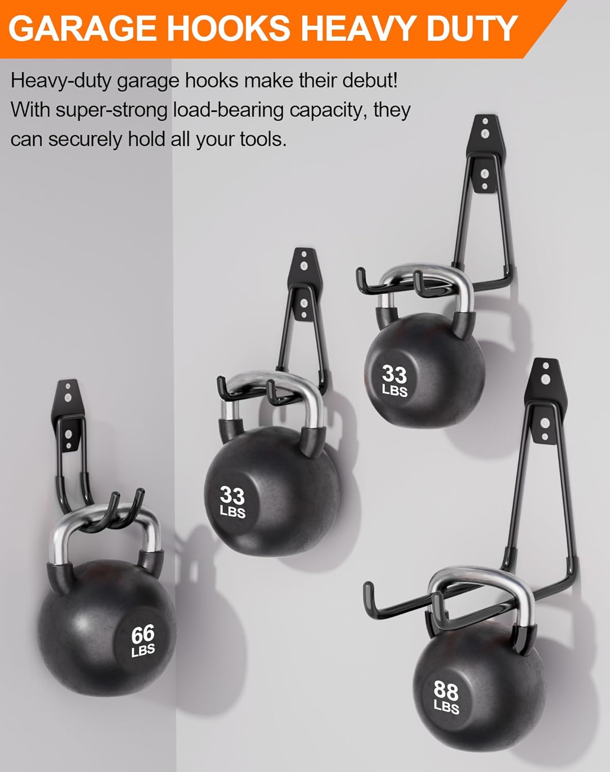 QcoQce 14 Pack Garage Hooks Heavy Duty with 2 Extension Cord Straps,Garage Storage Hooks, Wall Mount Hooks, Garage Organization and Tool Hangers for Bike, Ladder, Ropes and Garden Tools