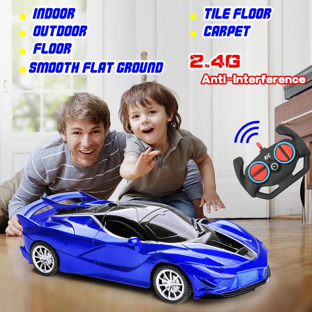 Remote Control Car for Boys Kids, 2.4GHz 4WD High Speed RC Cars Toys with Headlights and Controller, Electric Sport Racing Hobby Toy Car Model Vehicle for 6+ Year Teens Gift (Blue)