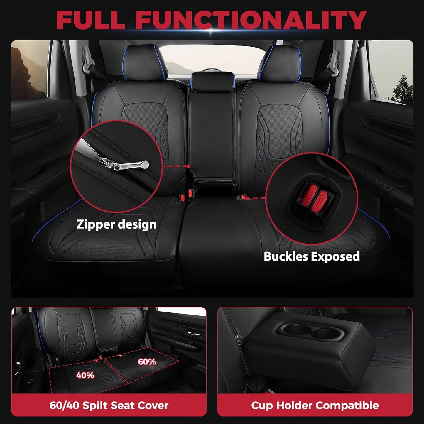 FREESOO Seat Covers for Honda CRV, Custom Fit Seat Covers Full Set, CRV LX EX EX-L Sport Touring Special Edition Trailsport Hybrid & Gas 2023 2024 2025 2026, Leather Waterproof Seat Cover, Black&Blue