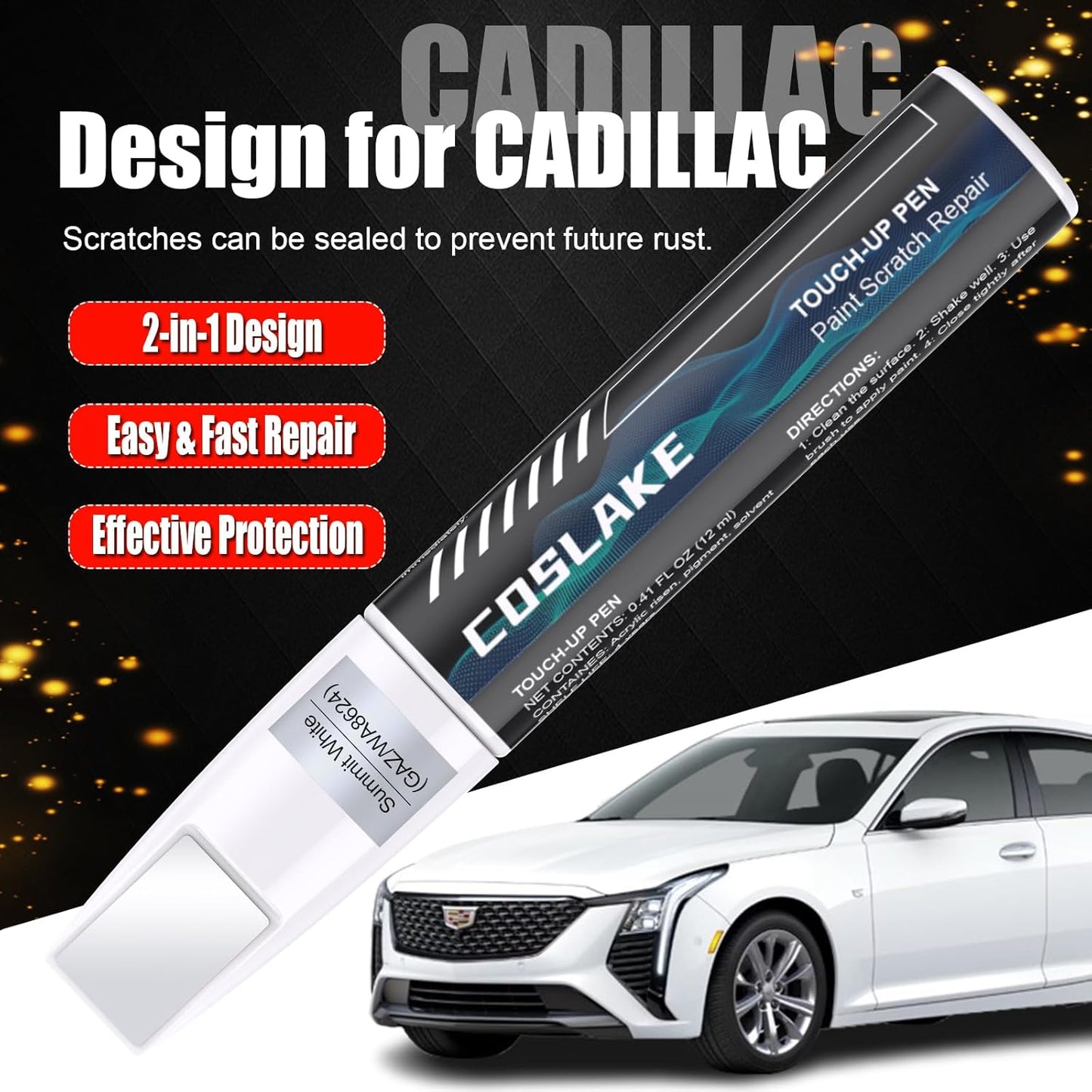 Car Touch Up Paint(Emerald Lake Metallic(G6I/WA616D)) for Cadillac, Car Paint Scratch Repair Kit, Quick & Easy Solution to Repair, 2 in 1 Scratch Remover Pen with 2PCS Disposable Micro Applicators