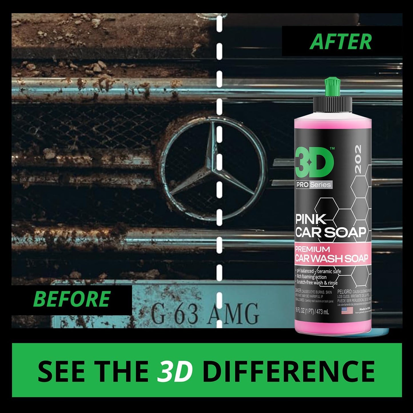 3D Pink Car Soap – 16 oz |pH Neutral Car Wash Soap with High Suds & Cherry Scent | Scratch-Free, High Gloss Shine | Safe on Wax & Sealants | Weekly Car Care