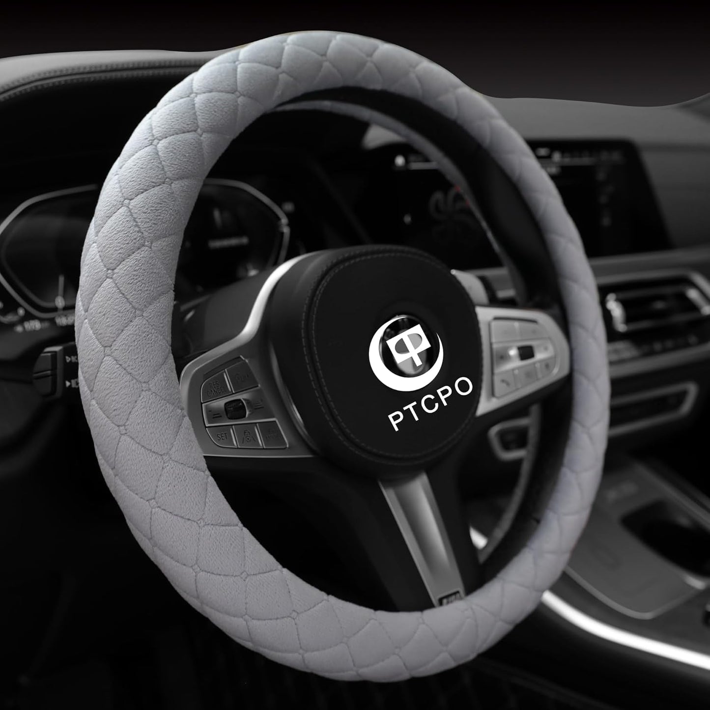 Soft Car Steering Wheel Cover for Sedan, SUV, Warm Luxury Velvet, Odorless, Universal, Anti Slip, Summer Winter, Gray, Standard Size[14" 1/2-15"](37-38cm)