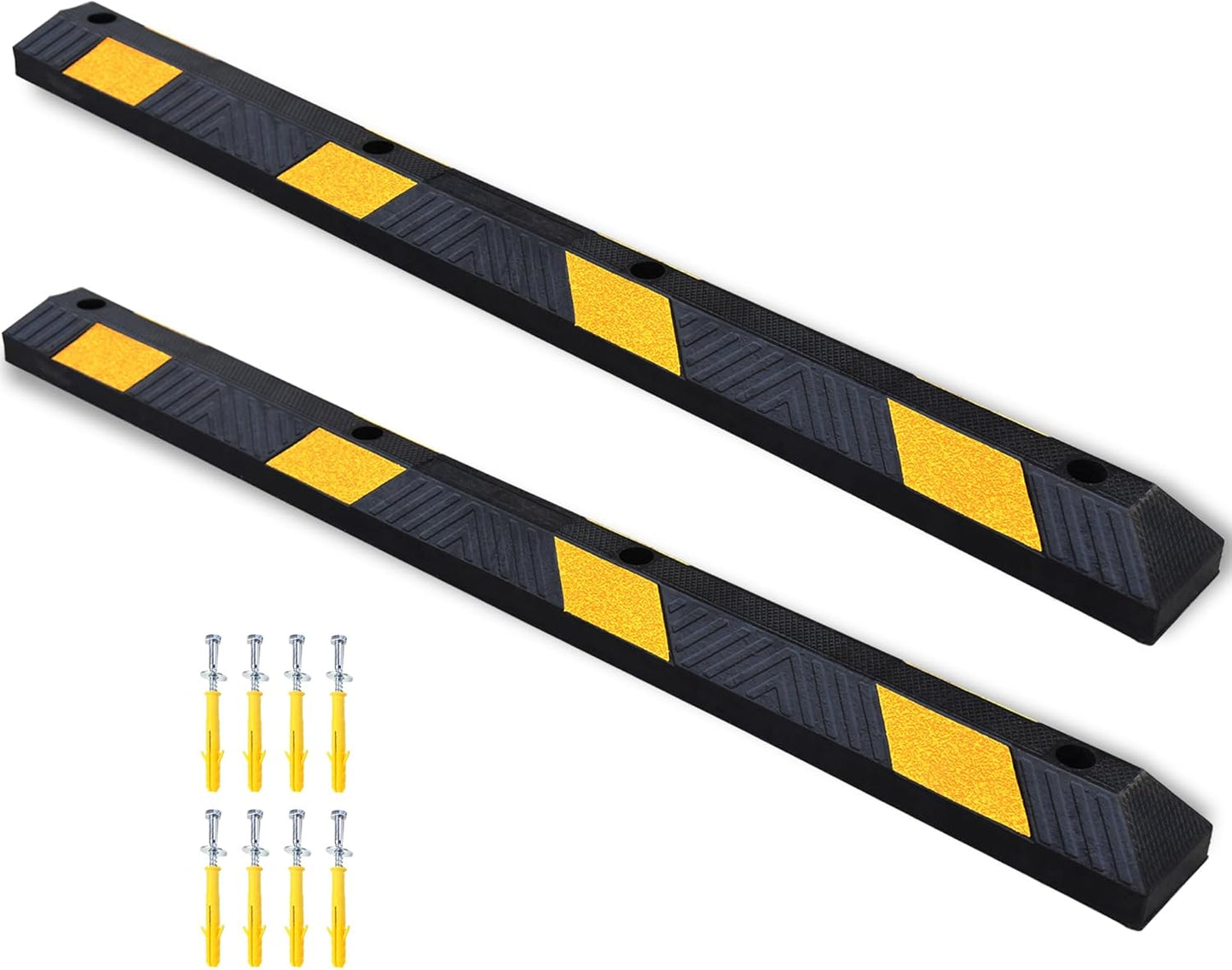 OrangeStar 72" Rubber Parking Curb, Heavy Duty Garage Floor Wheel Stopper w/Yellow Reflective Stripe for Car, Truck, Trailer, 2 Pack