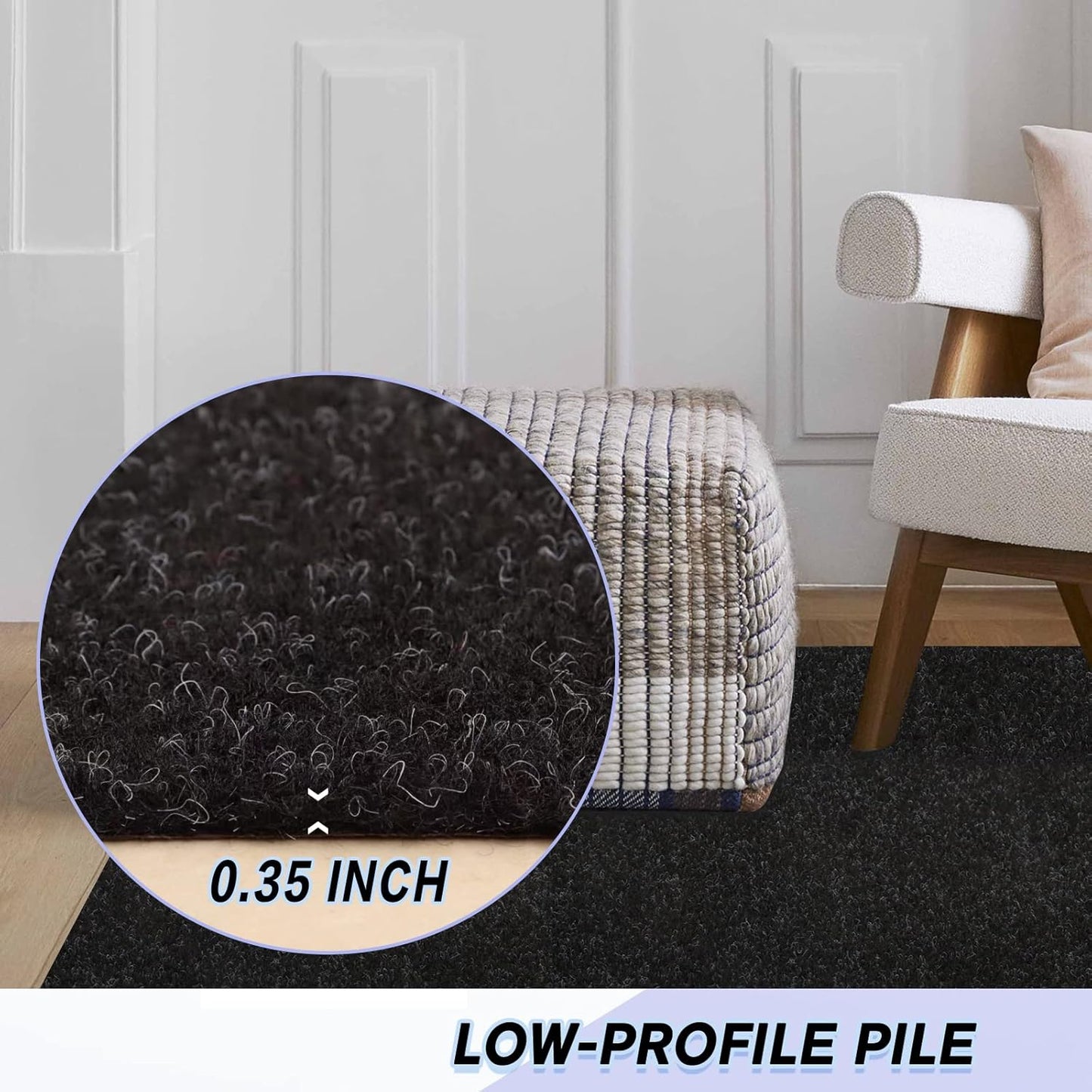 Custom Size Backed Non-Slip Area Rugs Runner, Easy Clean, Waterproof Runner Rugs for Hallway Entryway, Kitchen, Laundry, 4FT x 35FT, Black