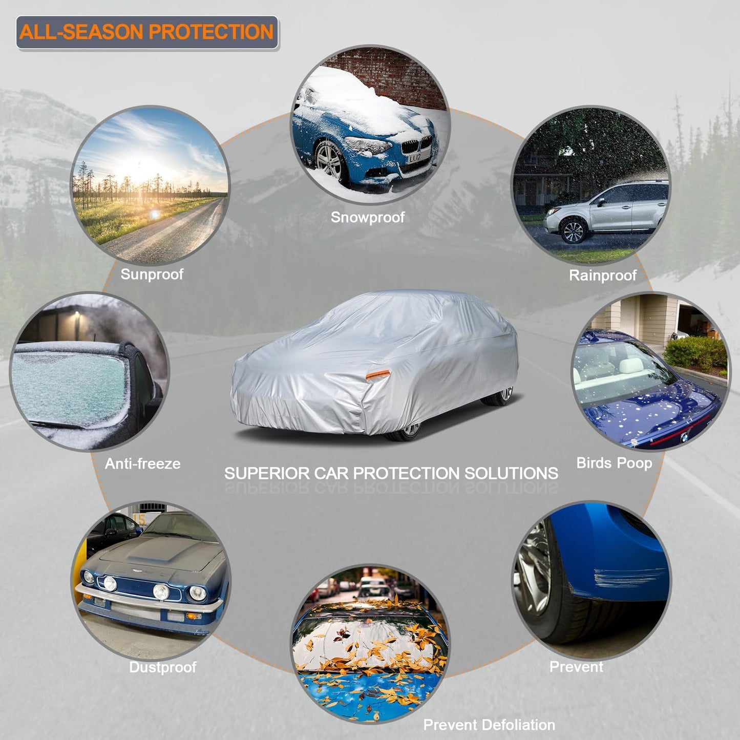 Kayme 6 Layers Car Cover Waterproof All Weather for Automobiles, Outdoor Full Cover Rain Sun UV Protection, Universal Fit for Porsche 911 996 997 991 992, Chevrolet Corvette, Acura NSX (178-185 inch)