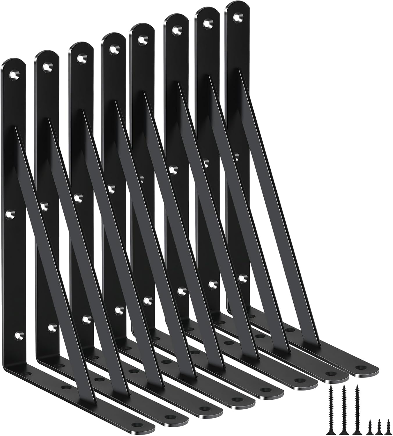8 Pack L11 x H 8" Black Heavy Duty Shelf Brackets with Screws Metal Shelf Brackets Shelf Support Angle Brackets for Shelves L Brackets Heavy Duty Floating Shelf