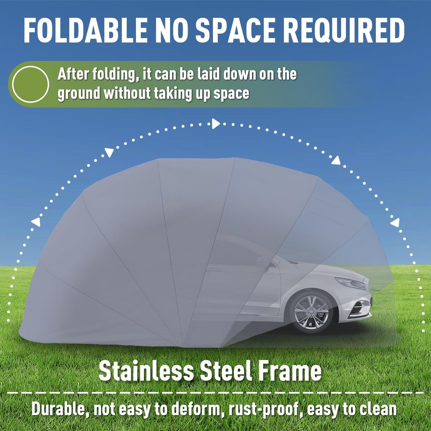 Stainless Steel Carport, Foldable Retractable Garage, Heavy Duty Mobile Carport, Semi-Automatic Outdoor Shelter, All-Weather Weatherproof RV Cover, for Parking Lot, Yard, Grey