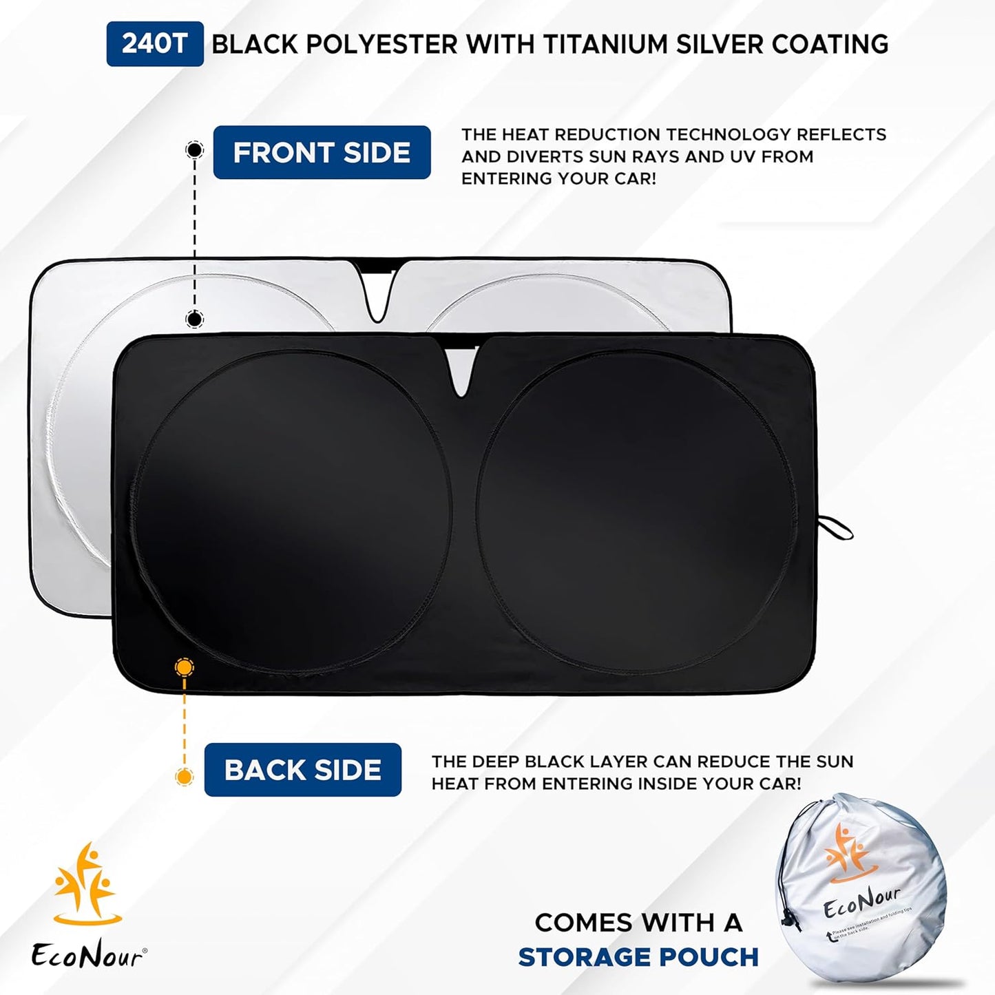 EcoNour Truck Windshield Sun Shade & Sun Block | Sun Shade for Windshield | Automotive Interior Accessories & Truck Window Shades for Heat & UV Protection | X-Large (69" x 35")