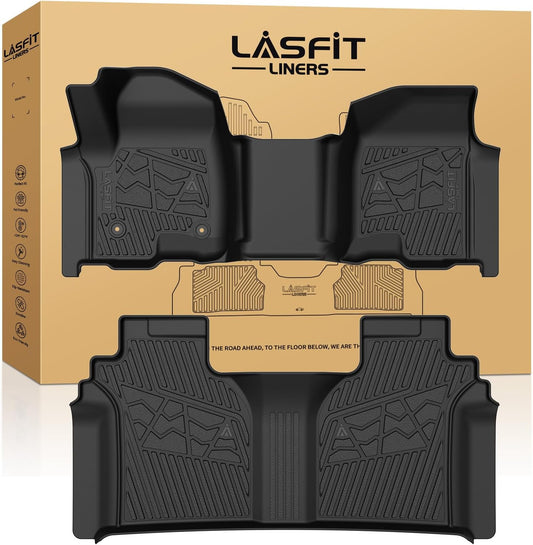 LASFIT Floor Mats 2019-2025 for Chevy Silverado/GMC Sierra 1500, 2020-2025 2500HD 3500HD Crew Cab Only/Bench Seat (Only Fit with Rear Under-Seat Storage, But Not Fit 2nd Row Plastic Storage)