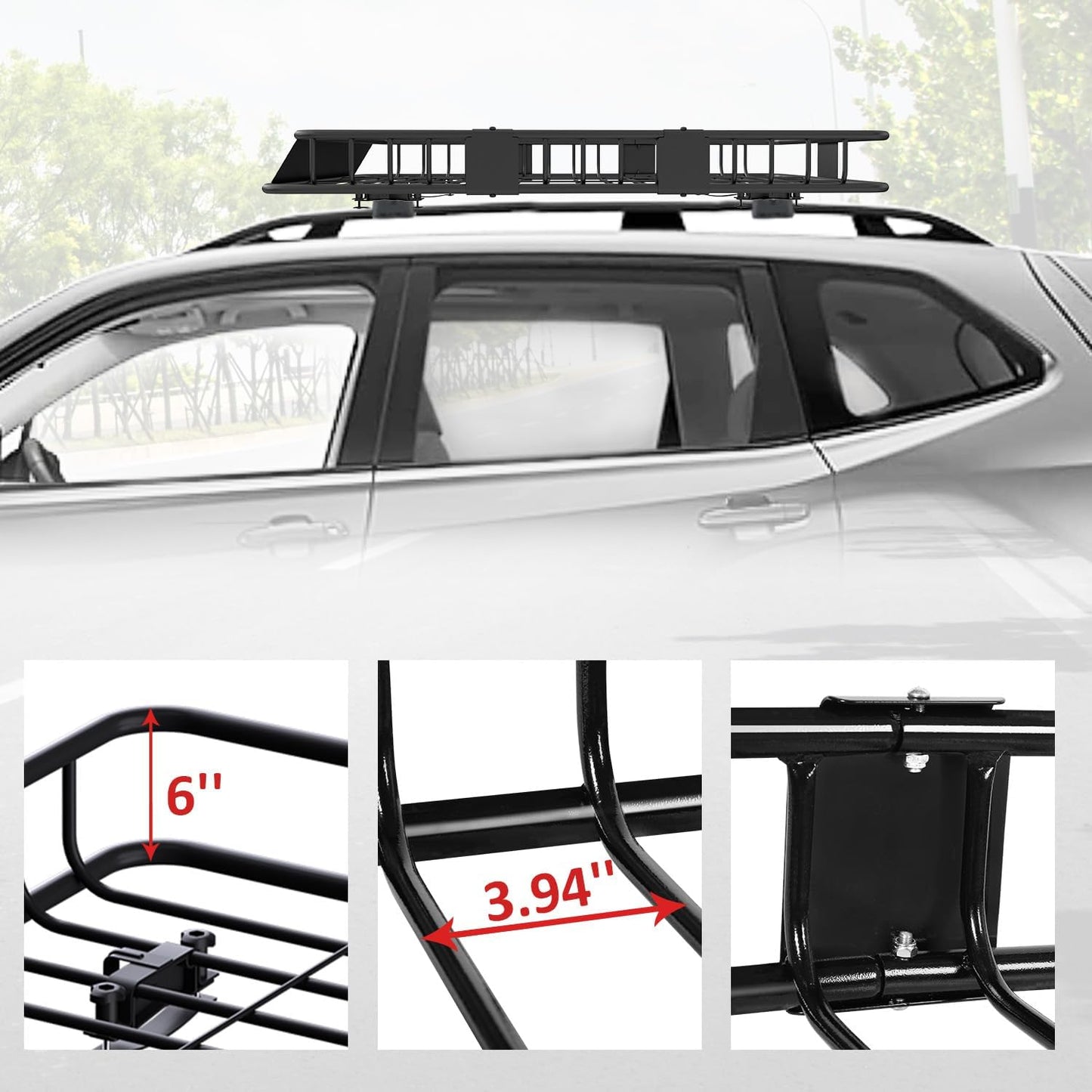 FORWODE Roof Rack Carrier Basket, 64" x 39" Rooftop Cargo Carrier Basket with 250 Lbs Capacity, Rust-Proof Steel Heavy Duty Car Top Luggage Basket