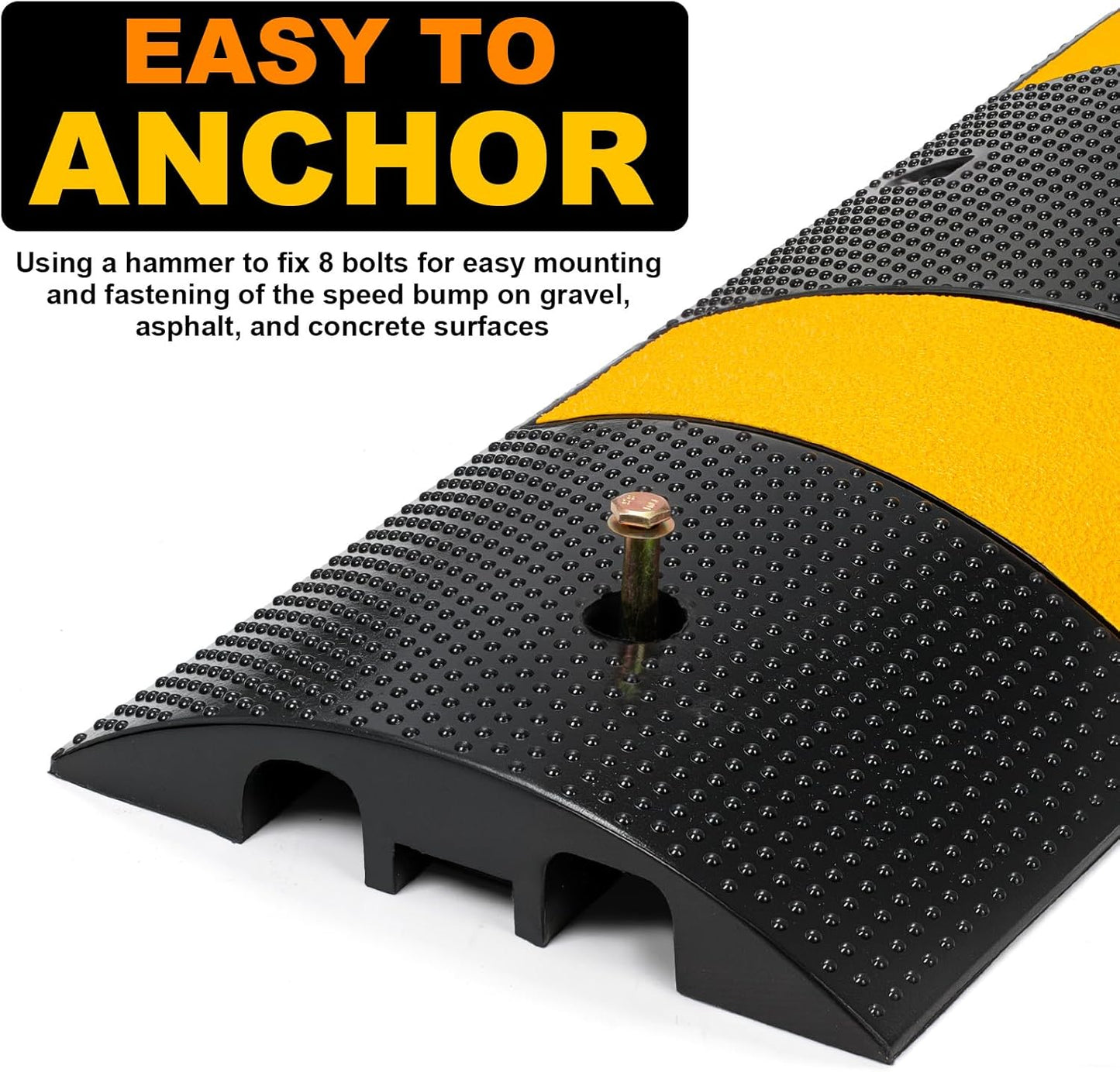 2 Channel Rubber Speed Bumps Humps, 6 Feet Long Traffic Driveway Ramp with 8 Bolts, 22000 lbs Capacity Cable Protector Ramp for Garage Gravel Roads Asphalt Concrete, 2 Packs