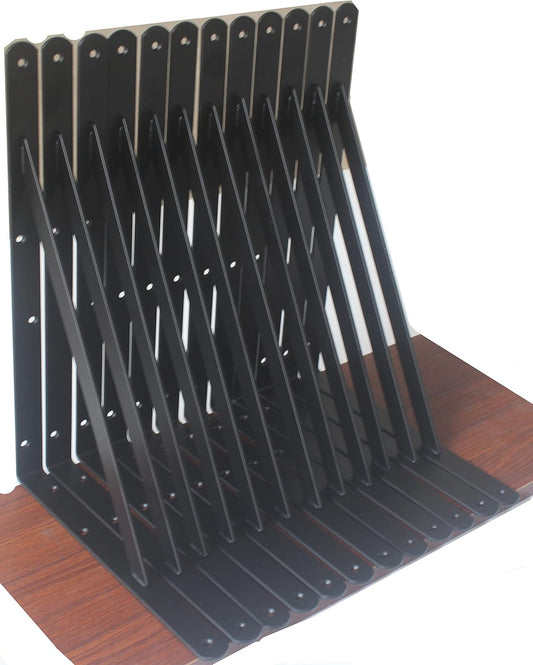 24 Pack L14 x H 10" Black Heavy Duty Shelf Brackets with Screws Metal Shelf Brackets Shelf Support Angle Brackets for Shelves L Brackets Heavy Duty Floating Shelf
