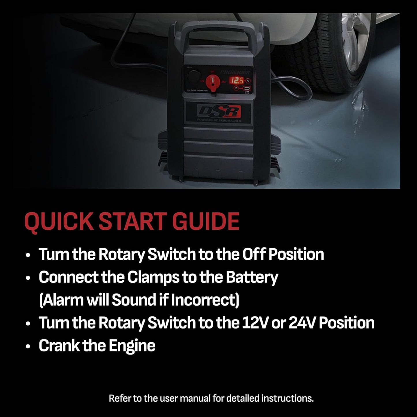 Schumacher Electric DSR ProSeries Car Battery Jump Starter - 4400 Peak Amp 12V/24V Car Starter, Jump Box & Portable Power Station - Digital Display, Heavy-Duty Booster Cables - DSR166
