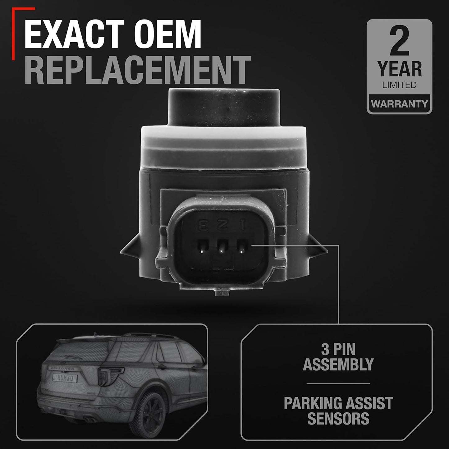 T1A Front/Rear Bumper Parking Aid Sensor, 4-pc - Compatible with 2018-2019 Ford Edge, 19-21 Ford Explorer; 20-21 Lincoln Nautilus - Backup Reverse Parking Assist Kit - OEM HU5Z15K859AAT