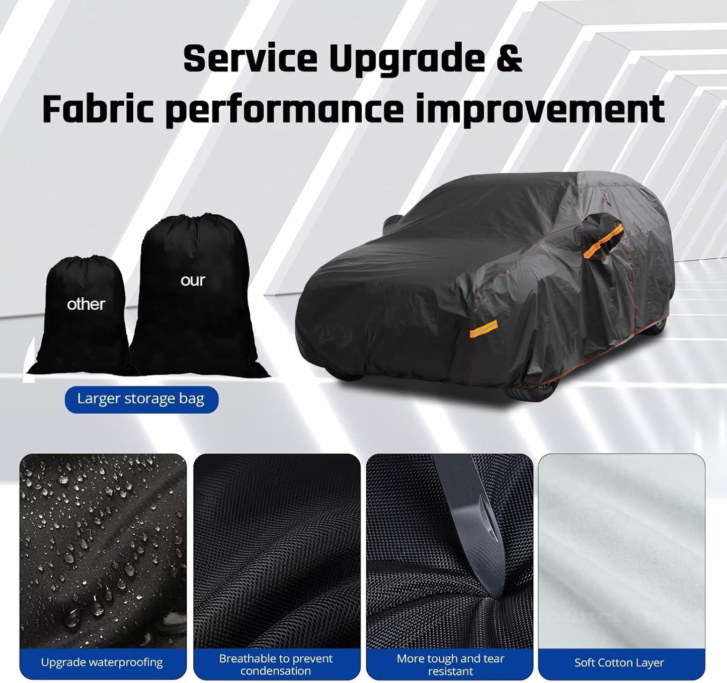 6 Layer Heavy Duty SUV Car Cover Waterproof All Weather Protection with Cotton Liner, Universal Fit Ford Explorer, Toyota Highlander, Honda Pilot, Dodge Durango, BMW X5 X6, Lexus RX350