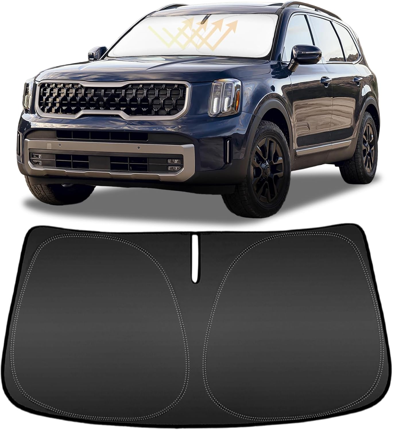 Sunshade Sun Shade for 2020 2021 2022 2023 2024 2025 Kia Telluride Accessories Custom Fit Telluride Windshield Cover Fodable 240T 4-Layer Front Window Shield Sun Visor Protector Block UV Rays