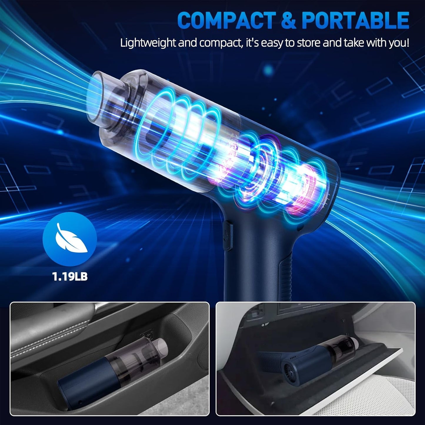 Handheld Car Vacuum Cleaner Cordless, High-Power Brushless 20000PA Mini Hand Held Vacuum Cleaner with 8 Multi-Functional Nozzle & 3 Replaceable Filters, Portable Car Vacuum for Office Pet Hair