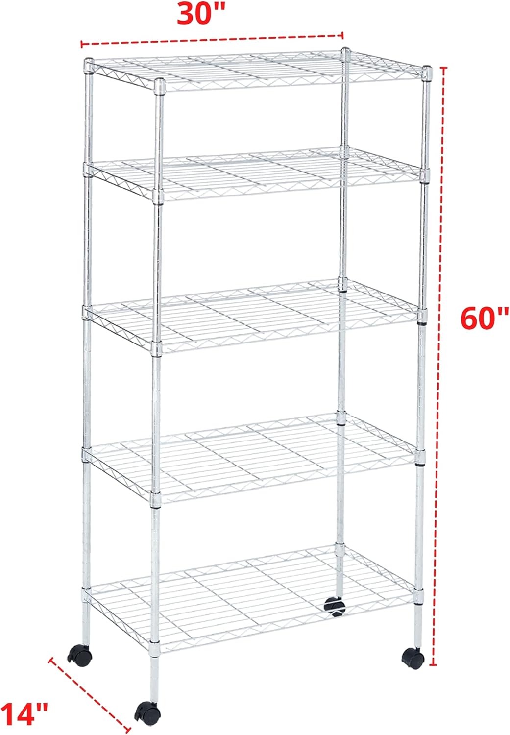 Displays By Jack 5 Tier Heavy Duty Wire Shelving Unit Storage Rack for Products Plant Pantry, Garage, Laundry Racks Durable Shelf Organizer Shelves Stand 14" W x 30" L x 60" H, Chrome