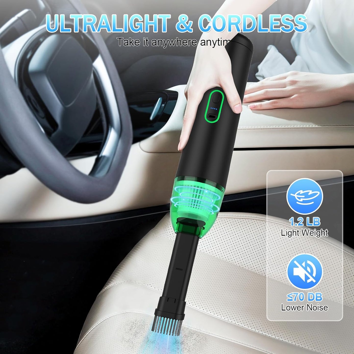 AVCNUJ Handheld Vacuum Cordless, 14000PA Strong Suction with Brushless Motor, Portable Car Vacuum Cleaner, Ultra-Lightweight 1.2lbs, 2-in-1 Dust Removal Vacuum Cleaner for Car Office Home Pet Hair