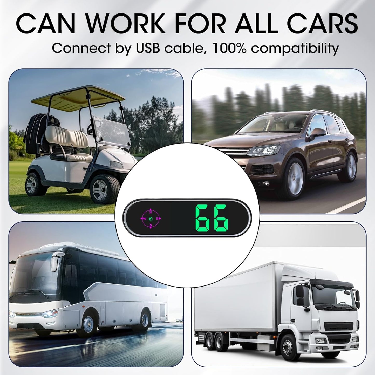 GPS Digital Speedometer for Car MPH, Universal HUD Speed Meter with LED Large Font & USB Cable, Plug and Play for Truck Motor SUV Golf Cart All Vehicles (Contain Car Charger Adapter)