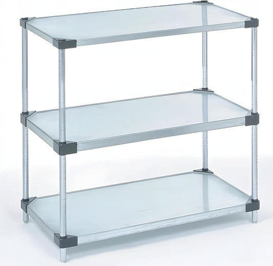 Omega 3-Tier Solid Galvanized Shelves, 14" Deep x 60" Wide x 34" HighHeavy Duty Storage Rack, Shelving Unit, NSF Certified, Ideal for Kitchen Garage Office Restaurant Warehouse 800-lb Capacity