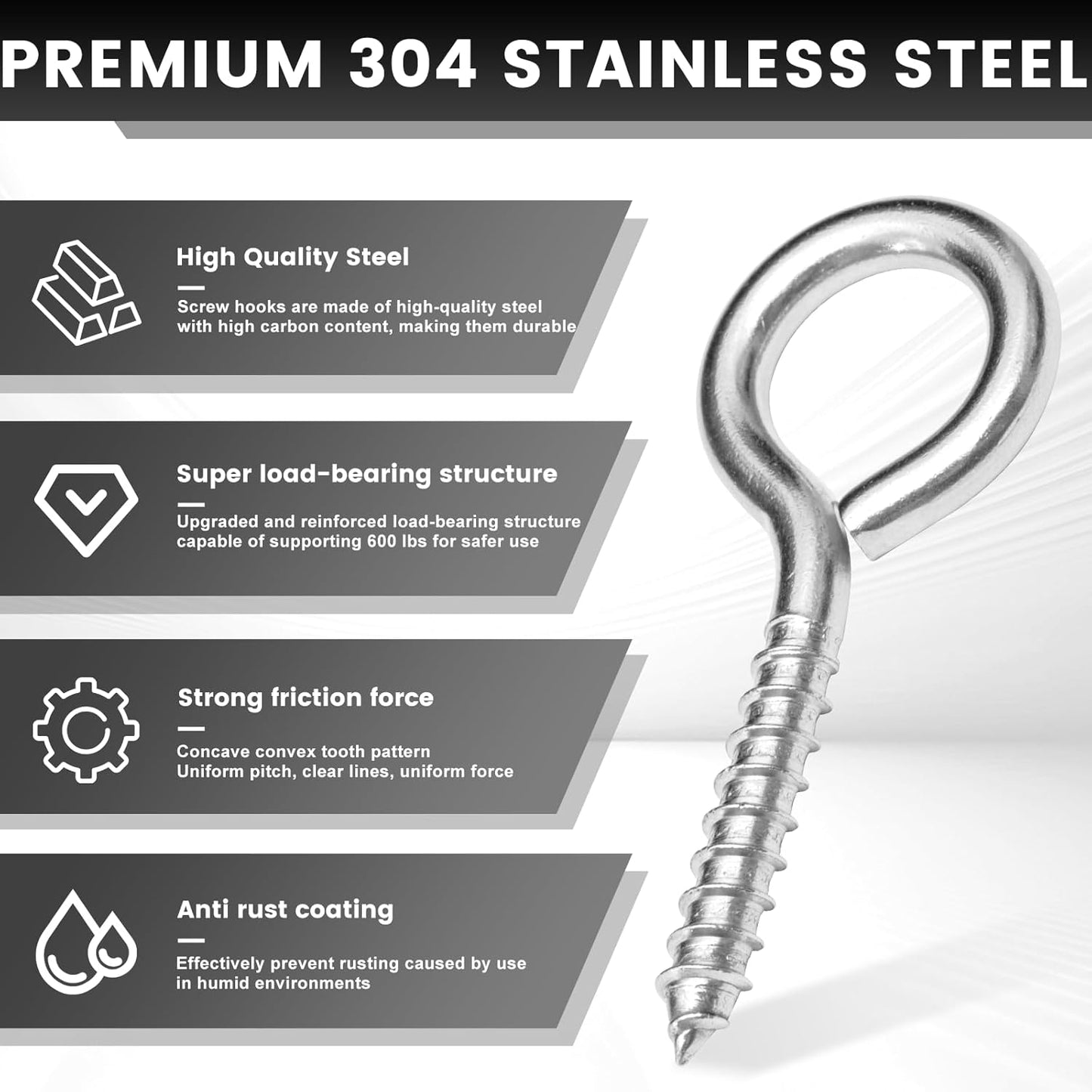 8Pcs Self Tapping Eyelet Screw Eye Bolt，4 Inch Heavy Duty Screw Eyes Hooks ，M8 Wooden Large Screw Eye Hook，Load Capacity 500 Lbs for Hammock ，Yoga，Heavy Indoor Outdoor Uses (8, M8-4 INCH)