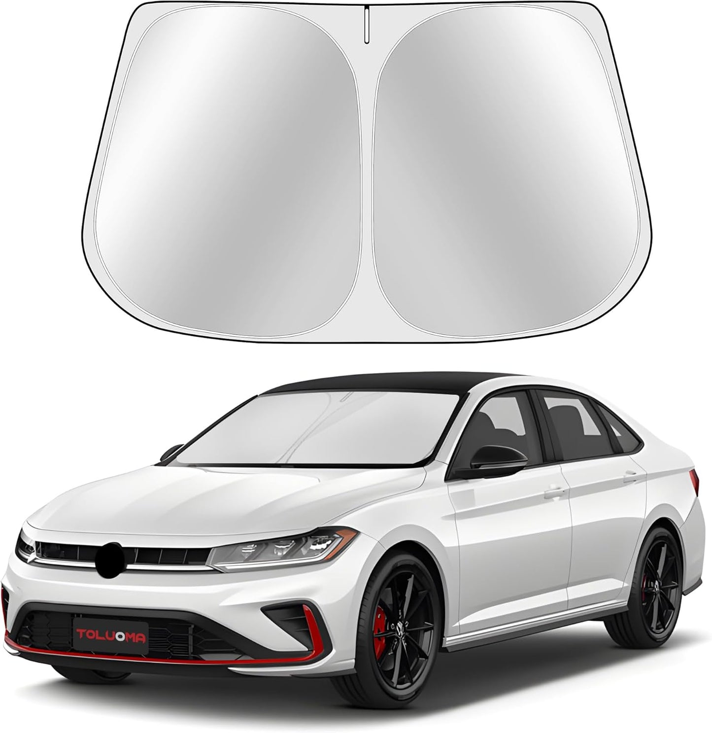 Custom Fit Windshield Sun Shade for Volkswagen VW Jetta 2019-2025 - Full Coverage, 210T Reflective Fabric, Double-Layer Design - Blocks 99% UV Rays, Keeps Car Cool, Easy to Install and Store