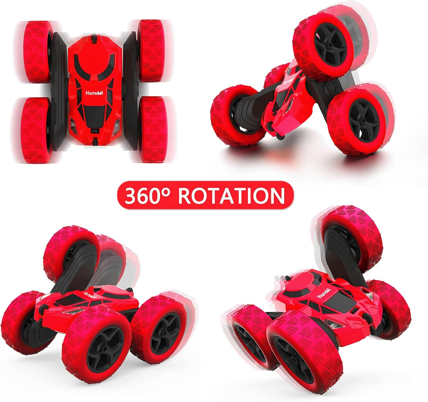 Remote Control Car Double Sided 360°Rotating 4WD RC Cars with Headlights 2.4GHz Electric Race Stunt Toy Car Rechargeable Toy Cars for 6-12 Year Old Boys Girls BirthdayGift (Red)