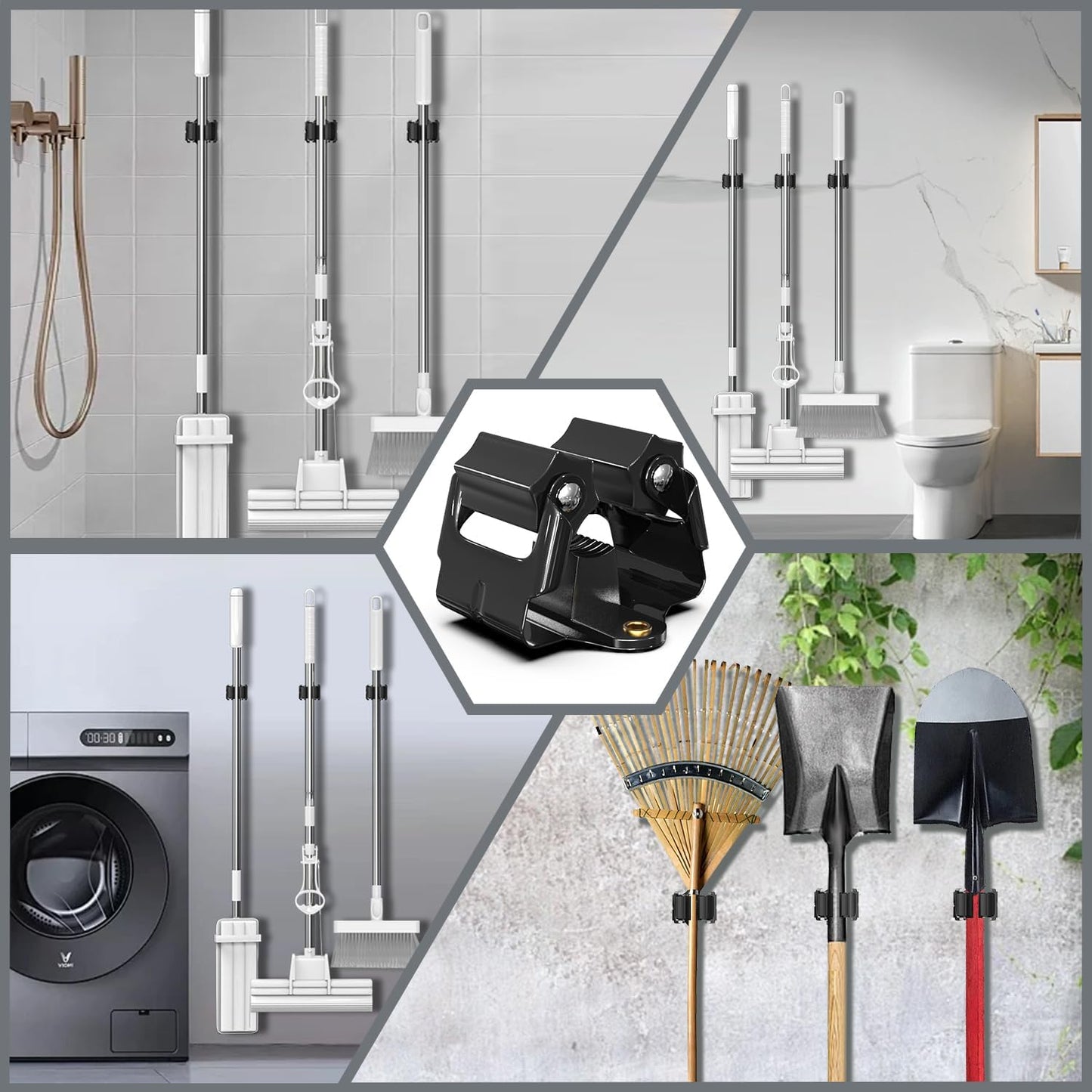 Mop and Broom Holder Big Size Hanging 1 KG Extra,Broom Holder 8 Pack,Broom Holder Wall Mount for organizing mop broom in Garden Laundry Room Cleaning Bathroom Kitchen Garage(Black)