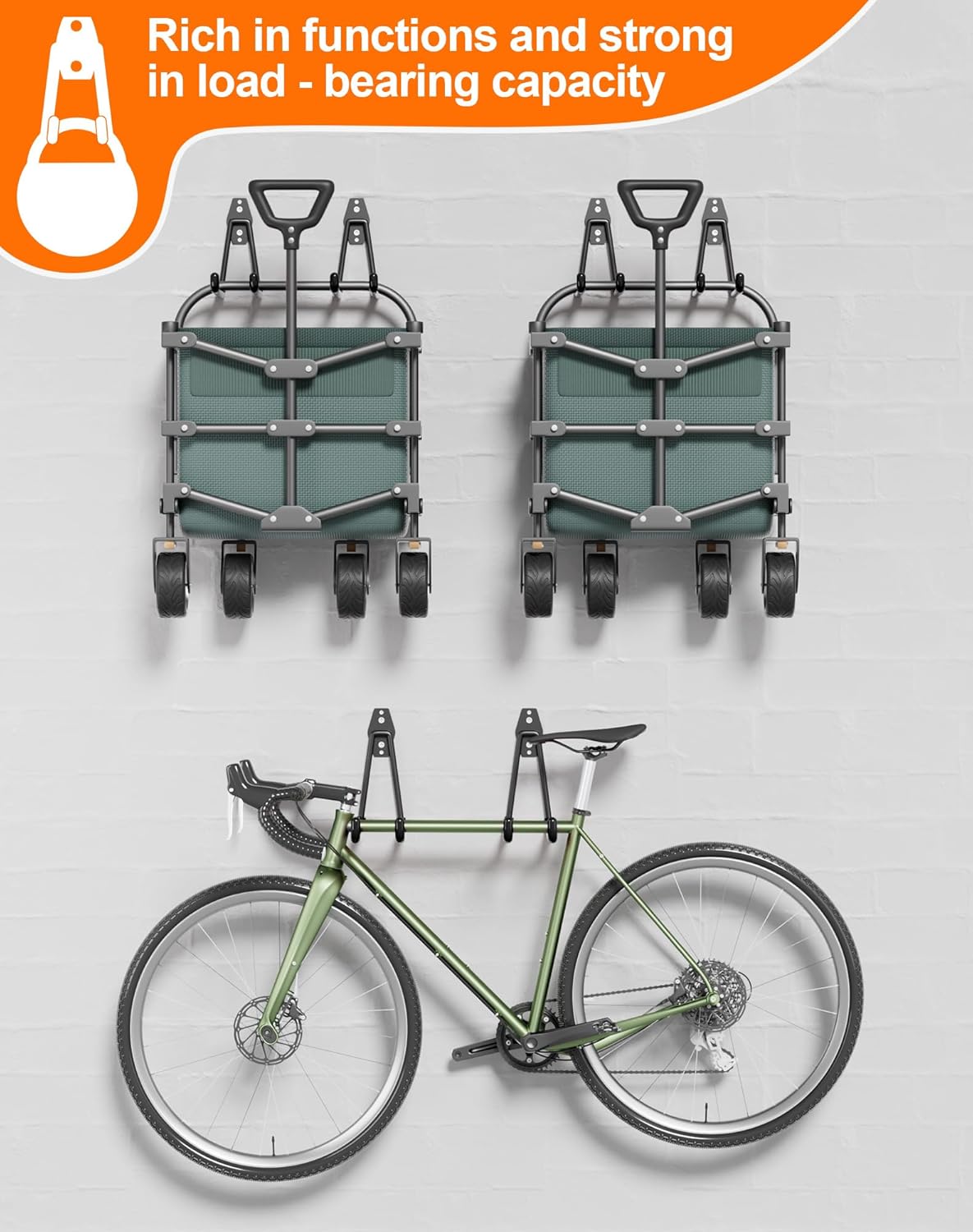 QcoQce 13 Pack Garage Hooks Heavy Duty with 2 Extension Cord Straps,Garage Storage Hooks, Wall Mount Hooks, Garage Organization and Tool Hangers for Bike, Ladder, Ropes and Garden Tools