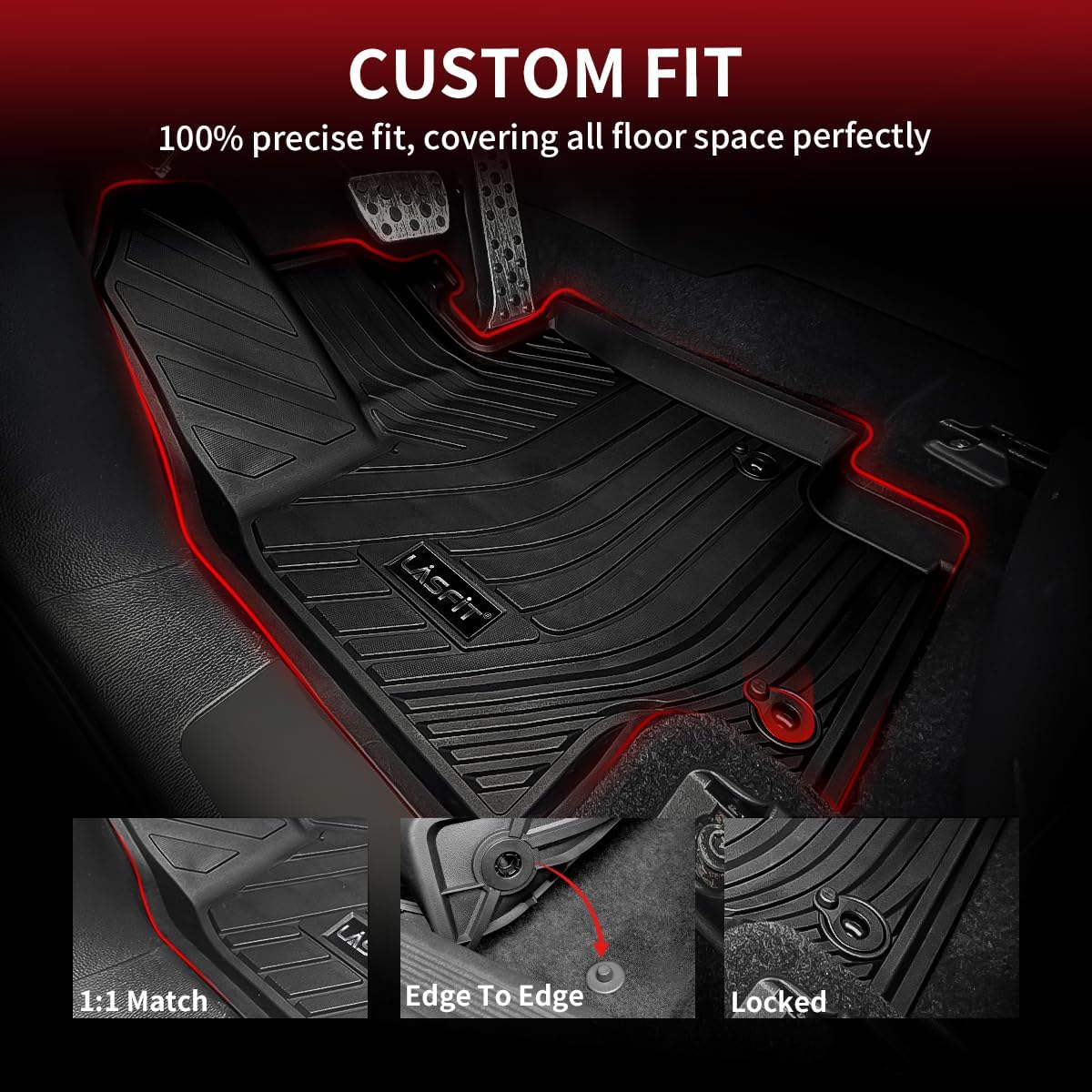 LASFIT Floor Mats for Toyota Highlander 2020-2025 8-seat (Not for Hybrid) All Weather TPE Custom fit Floor Liner for Highlander car mats, Front and Rear 2 Row Mats.