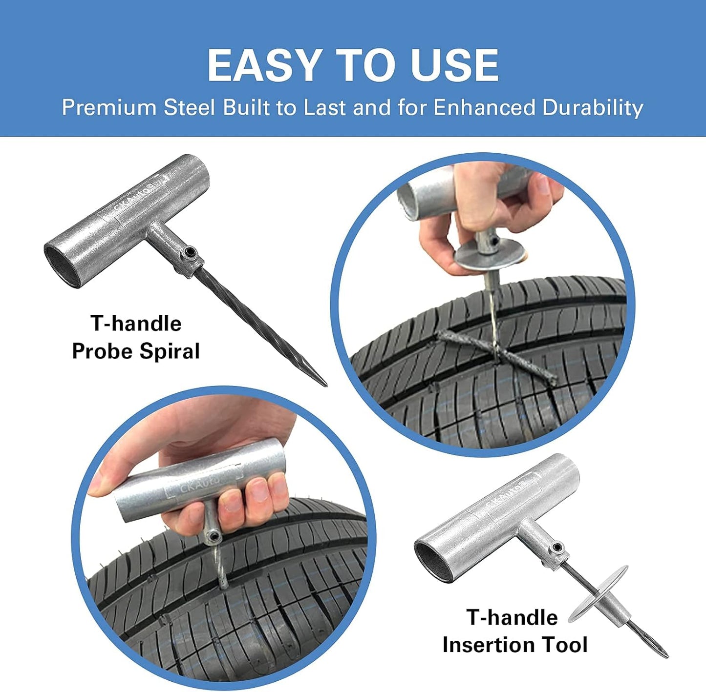 CKAuto Universal Tire Repair Kit, Heavy Duty Car Emergency Tool Kit for Flat Tire Puncture Repair, 36 Pcs Value Pack, Tire Plug Kit fit for Autos, Cars, Motorcycles, Trucks, RVs, etc.