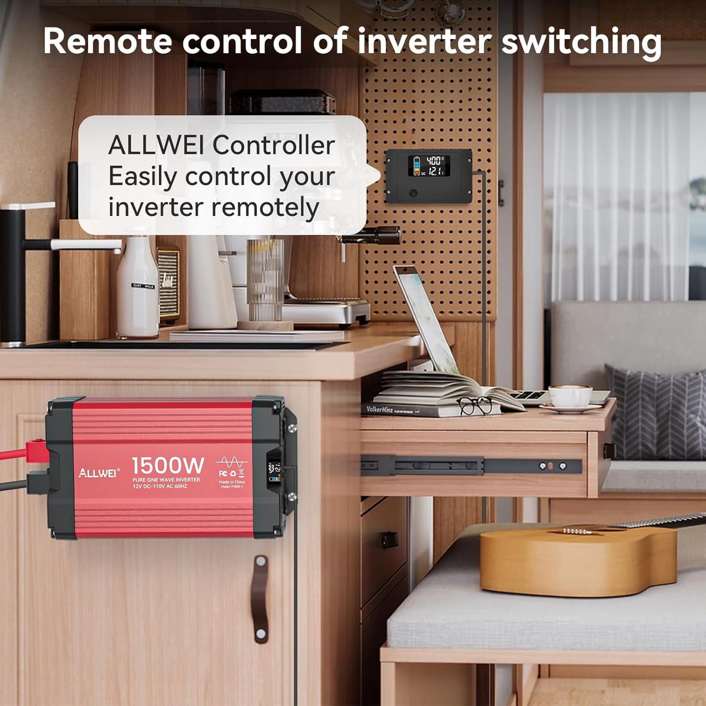 ALLWEI 1500W Pure Sine Wave Inverter 12V DC to 110V AC Converter, Surge 3000W | Power Inverters for Vehicles with 2 AC Outlets, RV Truck Boat Home Outdoor & Off-Grid Solar Inverter, Smart LCD Display