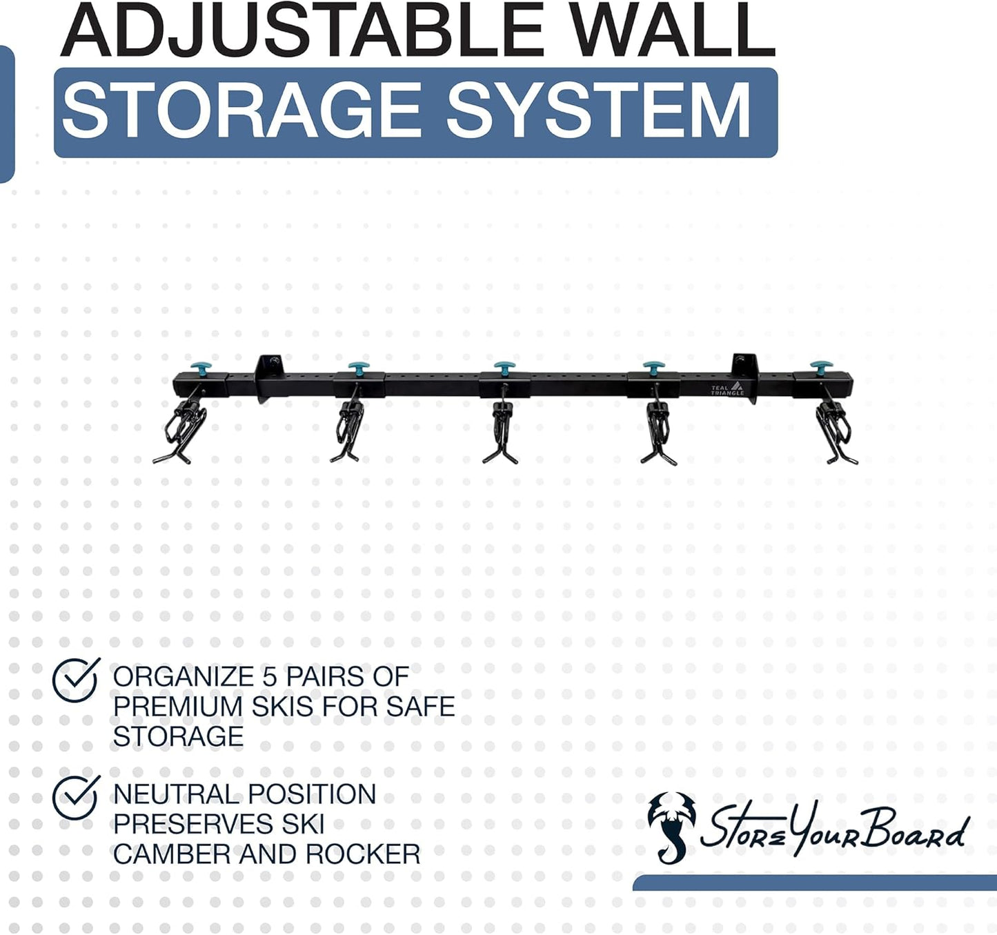 StoreYourBoard Lone Peak Ski Storage Rack, Wall Mount Organizer Holds 5 Pairs of Skis and Poles, Supports 300 lbs, 46 in x 8 in x 3.5 in