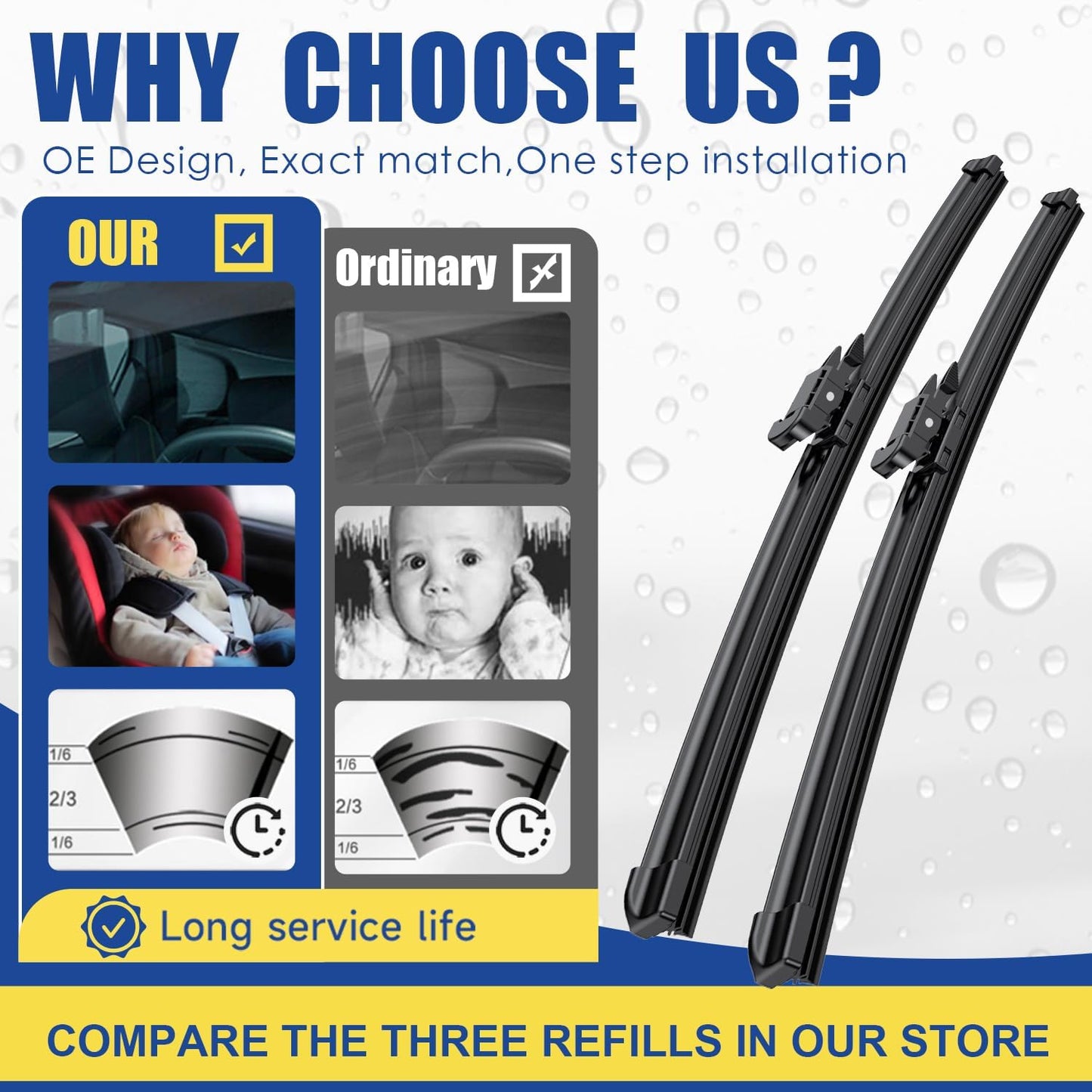 3 Wipers Factory Replacement For Ford Focus 2012 2013 2014 2015 2016 2017 2018 Original Equipment Replacement Windshield Wiper Blades Set 28"+28"+12" (Set of 3)