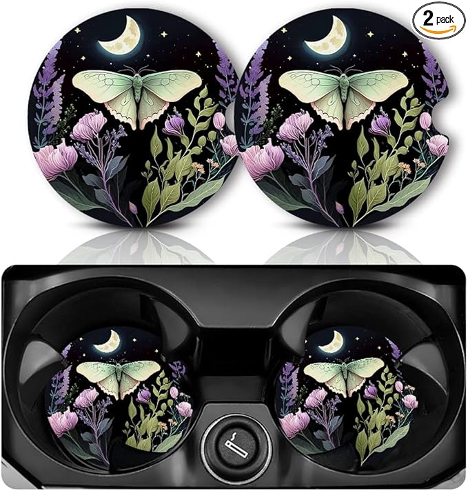 Car Coasters for Cup Holders，2.75" Anti Slip Rubber Mat with A Finger Notch, 2 Pack Car Cup Holder Coasters for Car Interior Accessories for Women Men Butterfly