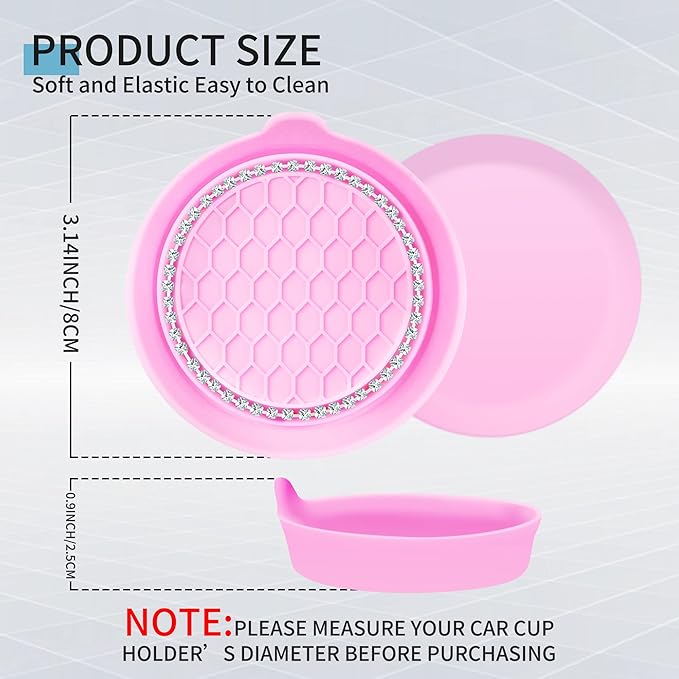 Amooca Car Cup Coaster Universal Non-Slip Cup Holders Bling Crystal Rhinestone Car Interior Accessories 4 Pack Pink