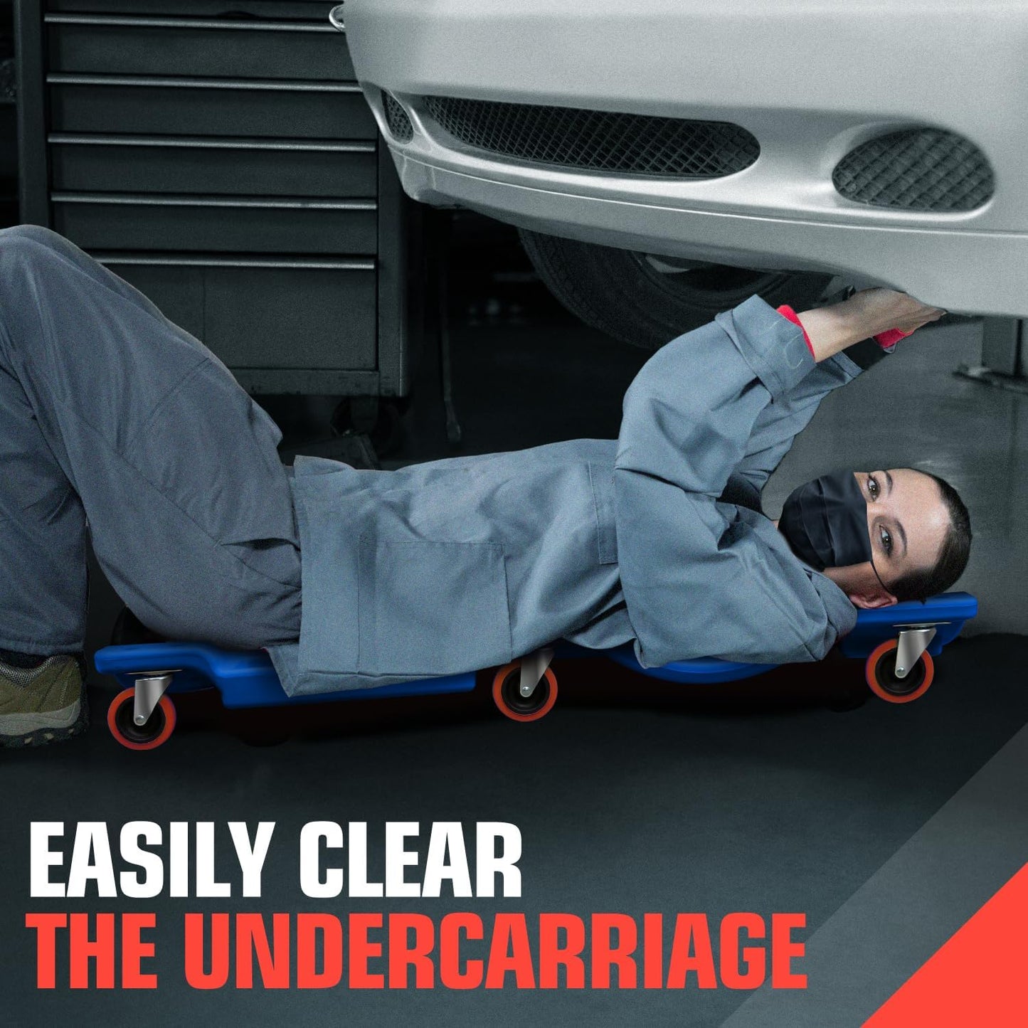 DNA MOTORING 36" L X 17" W x 4.25" H Vehicle Repair Low Profile Automotive Creeper w/Padded Headrest, Blue, TOOLS-00201-BL