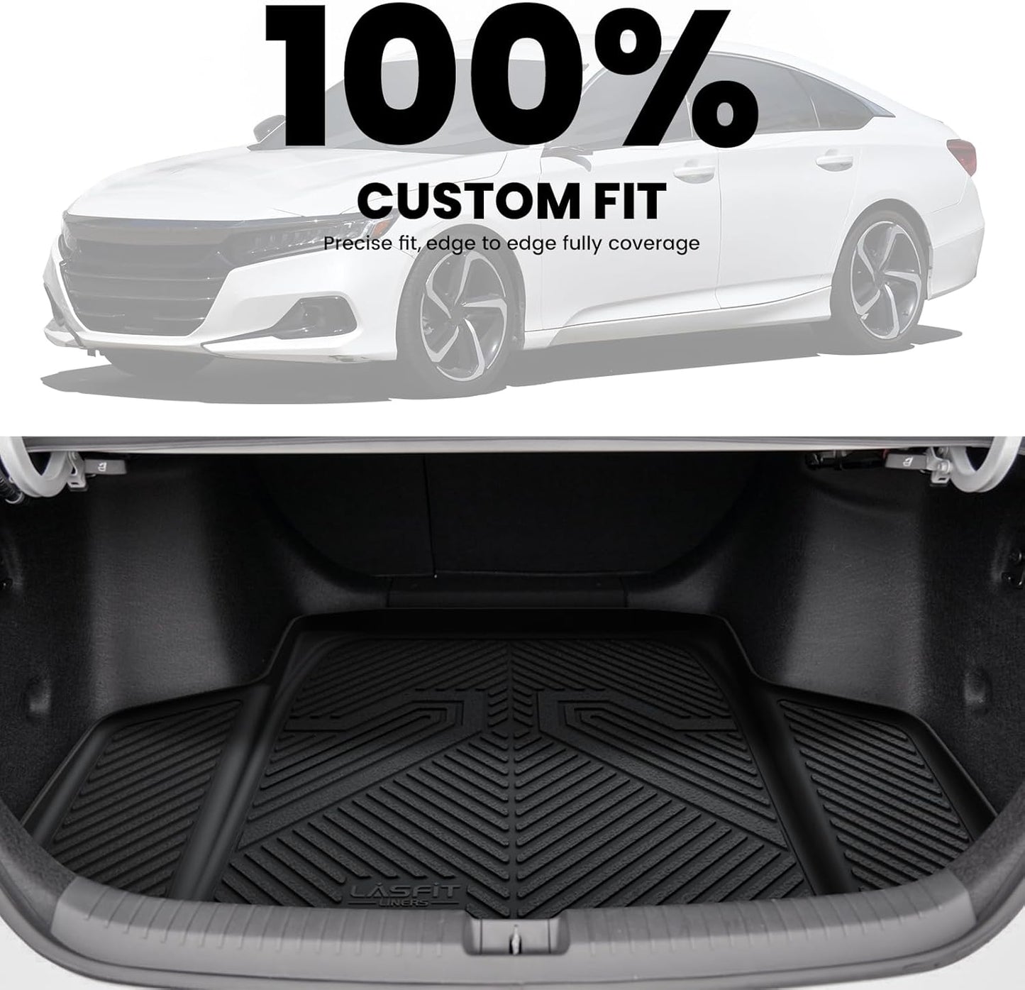 LASFIT Trunk Mat for Honda Accord Seden 2018 2019 2020 2021 2022 2023 2024 2025 (Include Hybrid Models), All Weather TPE Custom Fit Accord Trunk Liner Trunk Tray Cargo Liner Accessories, Black