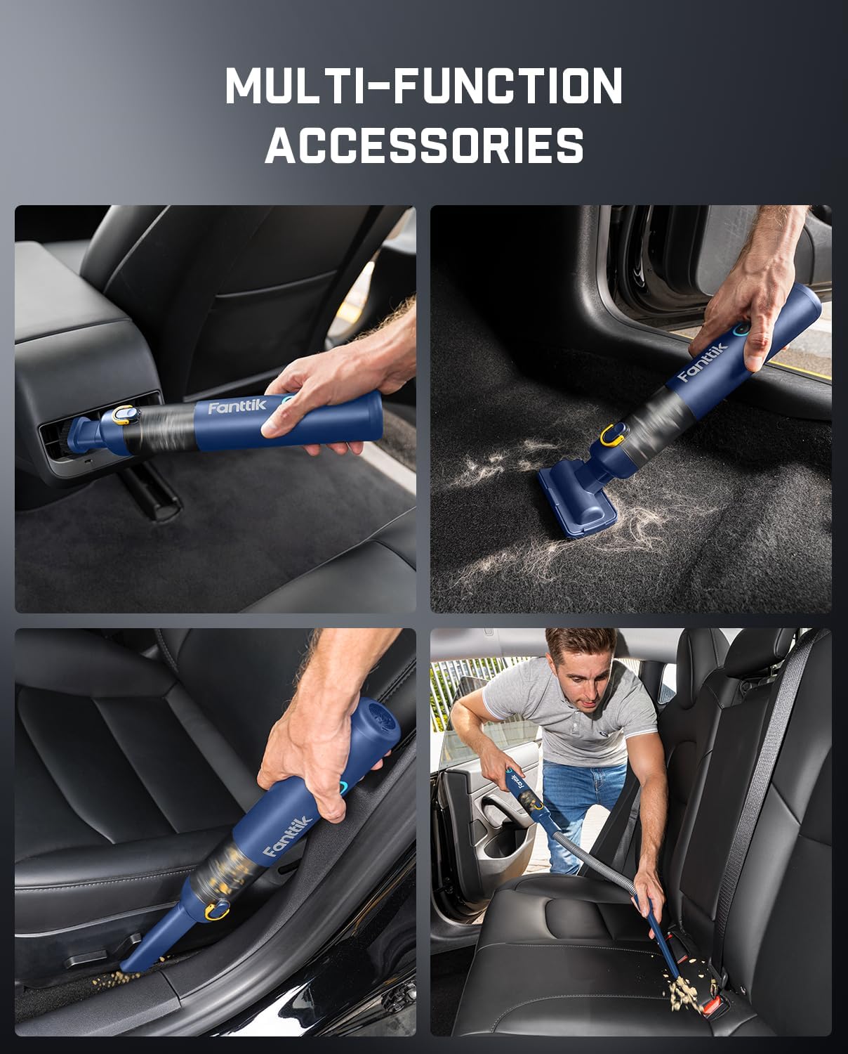 Fanttik Slim V8 APEX Car Vacuum, 4-in-1 Portable Mini Cordless Vacuum with 19000pa Suction Power, Type-C Charge, 2 Suction Modes, Handheld Vacuum for Car, Office Desk, Keyboards (Blue)