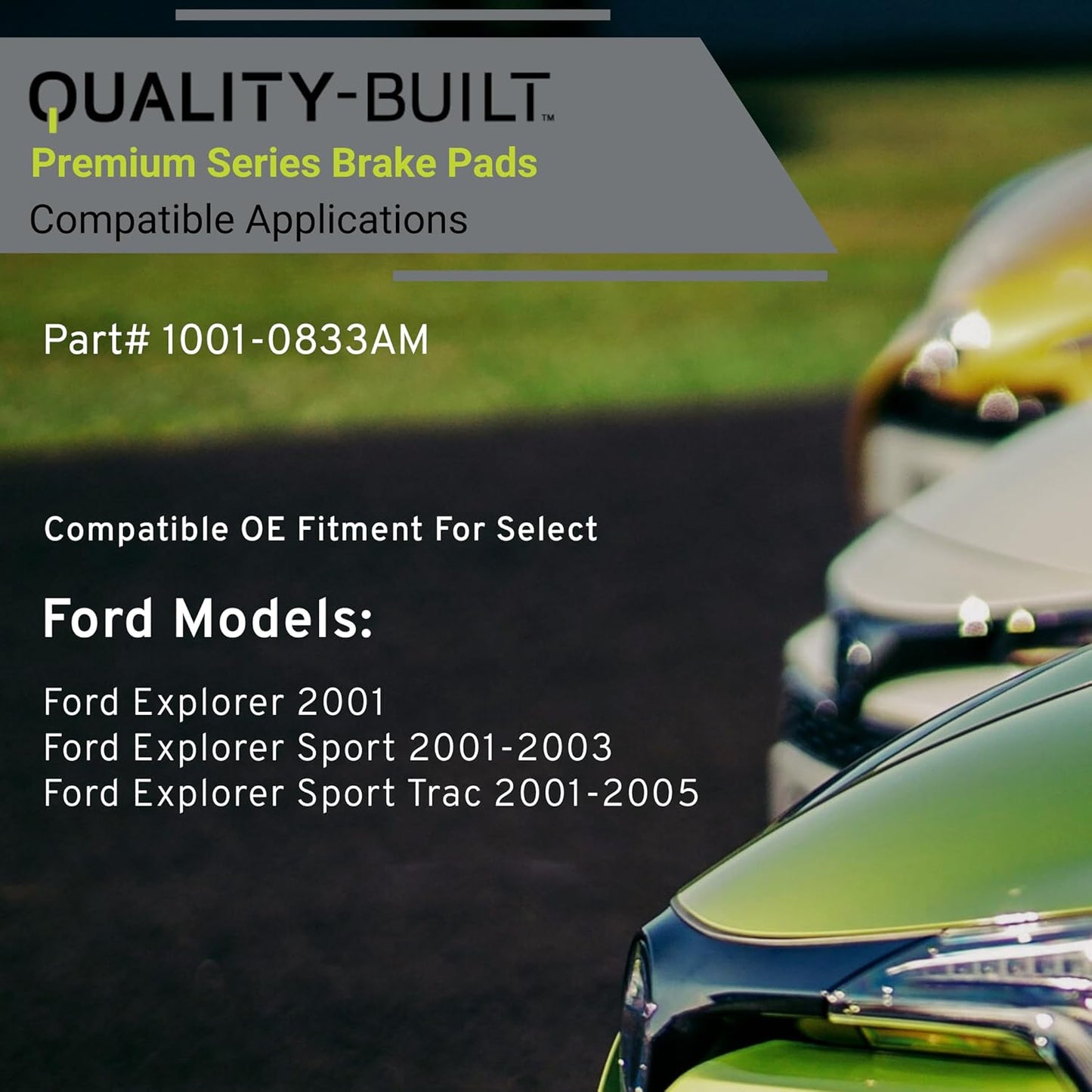 Premium Semi-Metallic Front Brake Pads (1001-0833AM) Compatible with Ford Explorer 2001-2001, Ford Explorer Sport 2001-2003, Ford Explorer Sport Trac 2001-2005