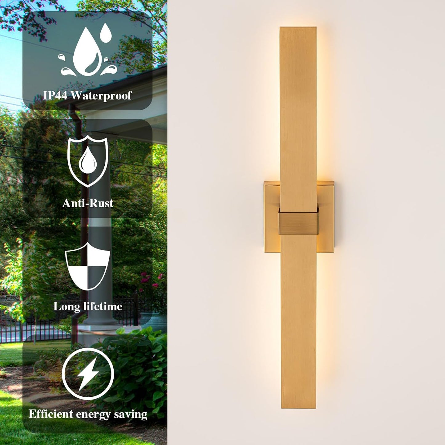 Modern LED Outdoor Wall Sconce 27.2" Gold Outdoor Wall Lights Exterior, Outdoor Light Fixtures Wall Mount on House, Garage, Porch, Patio, Front Door etc