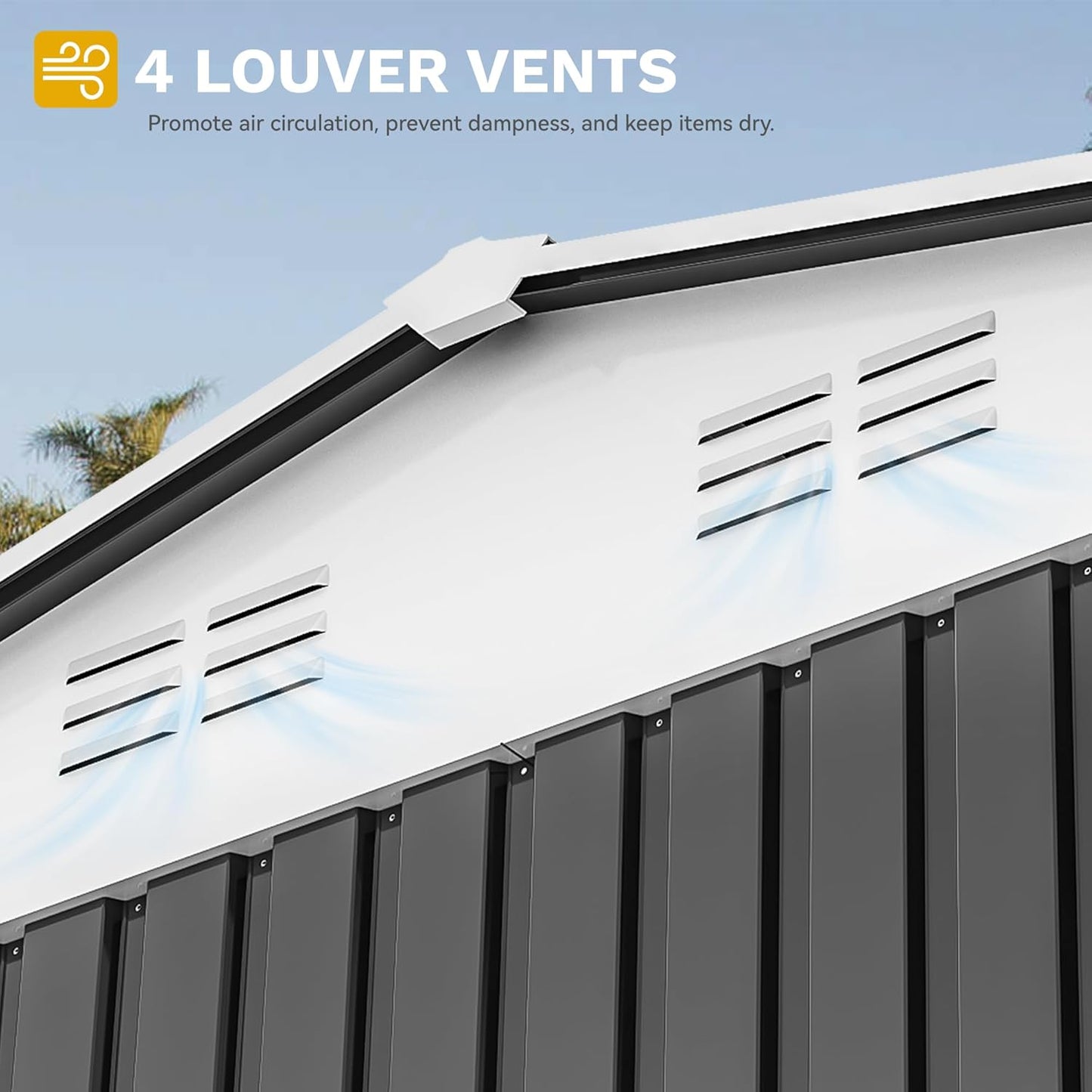 DWVO 8' x 6' Outdoor Storage Shed, Waterproof Metal Garden Shed with Windows, Lockable Doors, and Sloped Roof for Patio, Backyard, Lawn, Tool Storage, Bike Shed, Pet Shelter (Gray + White)