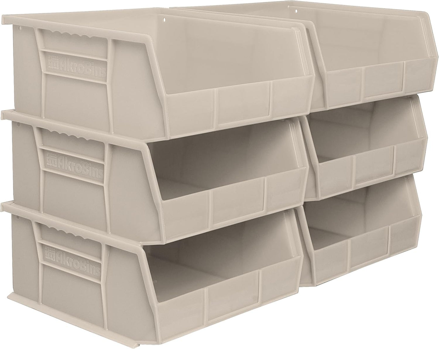 Akro-Mils 30235 AkroBins Plastic Storage Bins, Space-Saving Stackable Bins for Garage, Pantry, Craft Organization, 11-Inch x 11-Inch x 5-Inch, Stone, 6-Pack
