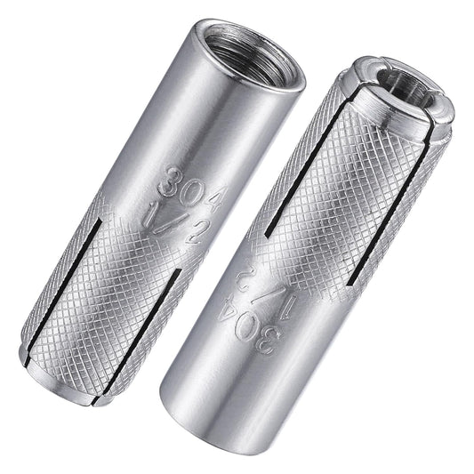 Wensilon(20 pcs) 1/2"-13 Premium Stainless Steel Drop in Anchors Assortment, Knurled Drop-in-Anchor for Solid Concrete, Internal Forced Expansion Screw Bolts