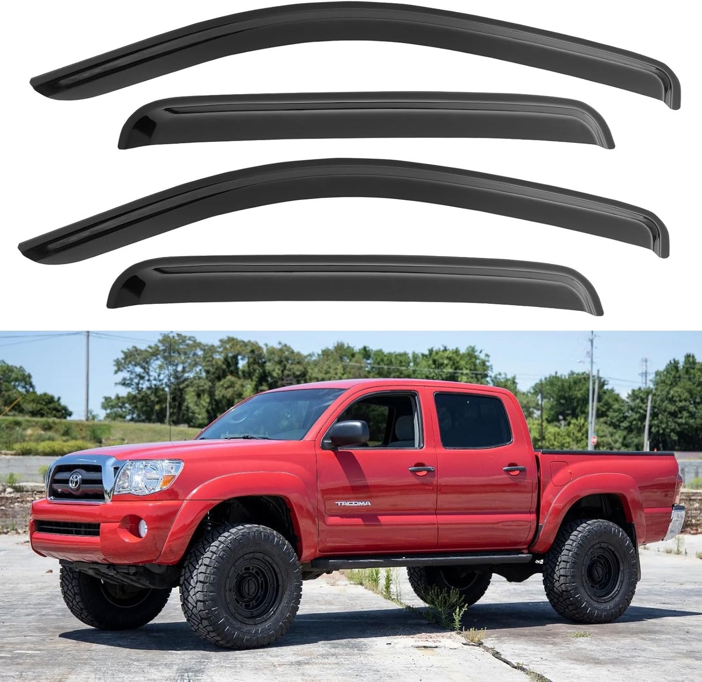 Window Visors Rain Guards for Toyota Tacoma 2005-2023 Double Cab/Full-Size Cab, Out-Channel Window Vent Wind Deflectors Visors Shades for 05-23 Tacoma Crew Cab
