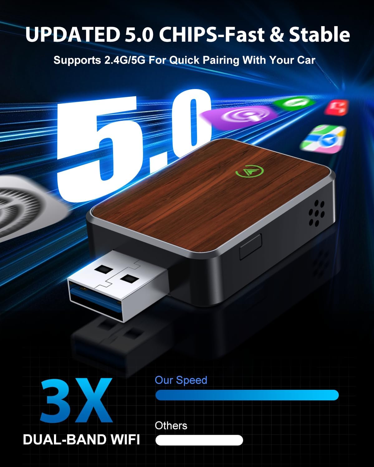 Wireless Carplay Adapter for iPhone & Android Auto 2-in-1, Convert Factory Wired to Wireless Carplay Dongle, Plug & Play Carplay Wireless Adapter for iPhone iOS 10+, Black