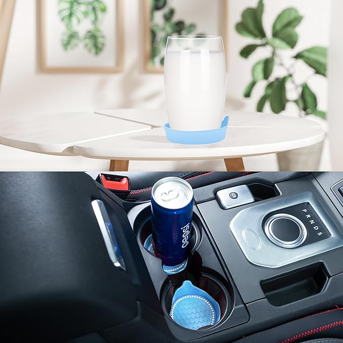 Amooca Car Cup Coaster Universal Non-Slip Cup Holders Bling Crystal Rhinestone Car Interior Accessories 2 Pack Light Blue